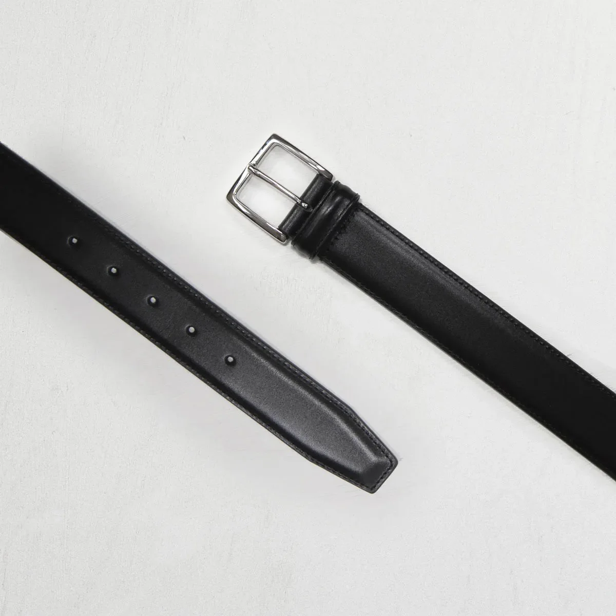 Classic Stitched Leather Belt Black 3,5 cm - Image 4