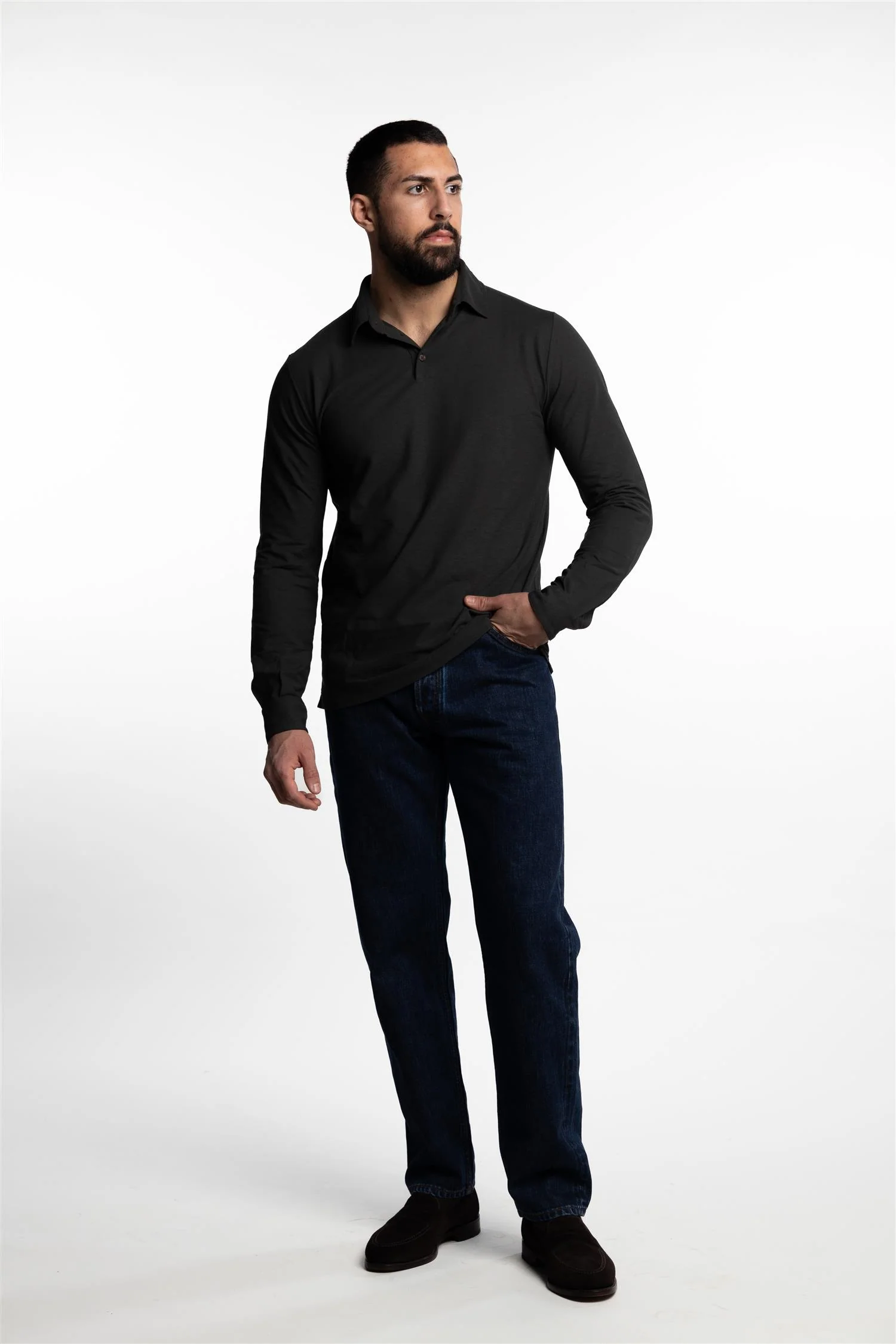 Ice Cotton Long Sleeve Polo Green - Image 5