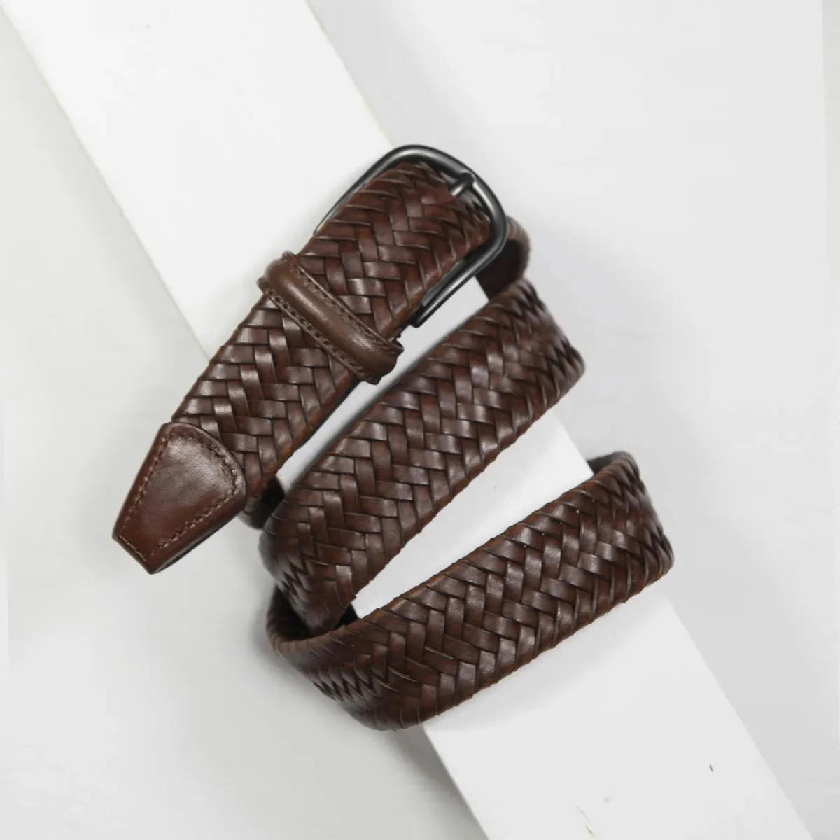 Stretch Woven Leather Belt Brown 3,5 cm - Image 3