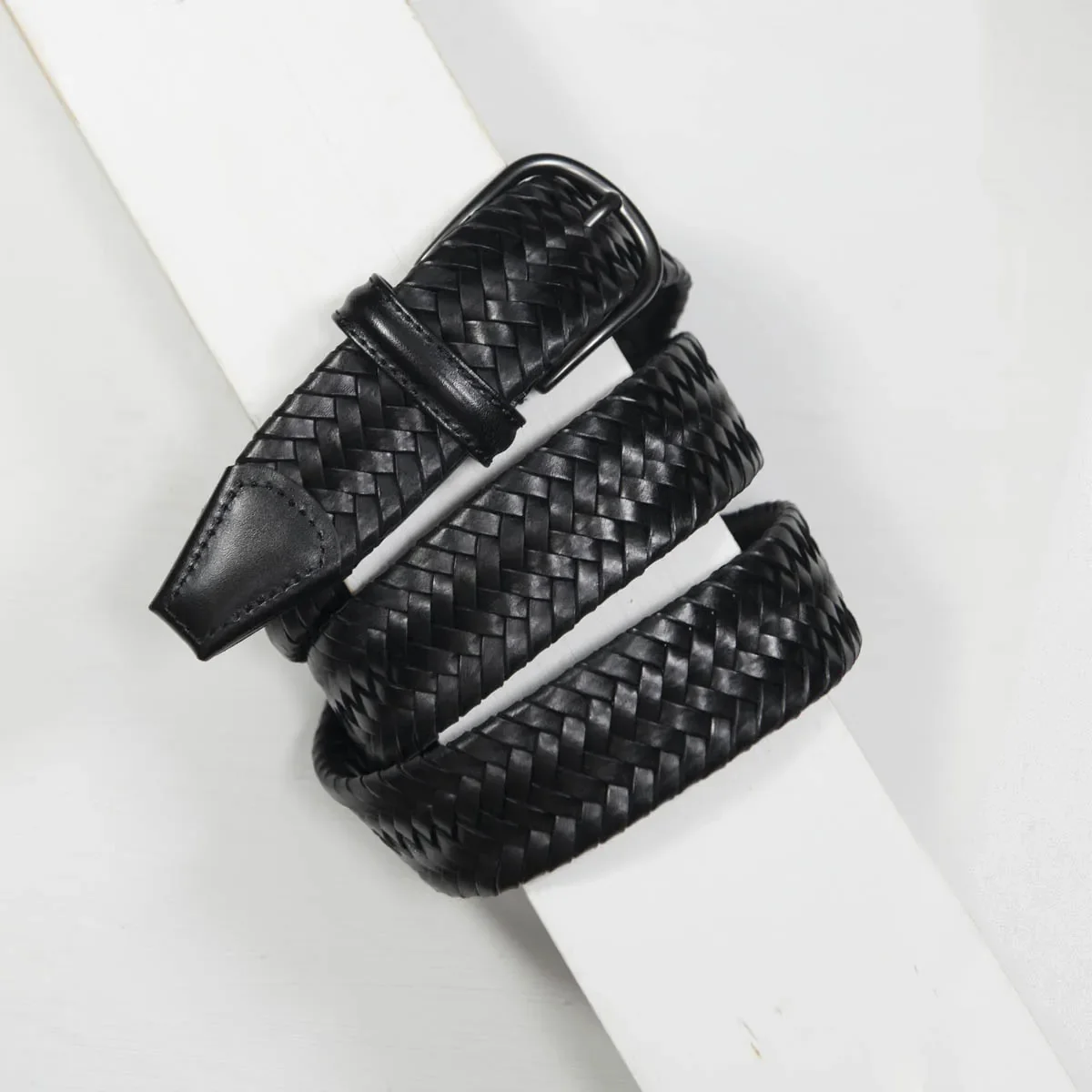Stretch Woven Leather Belt Black 3,5 cm - Image 3