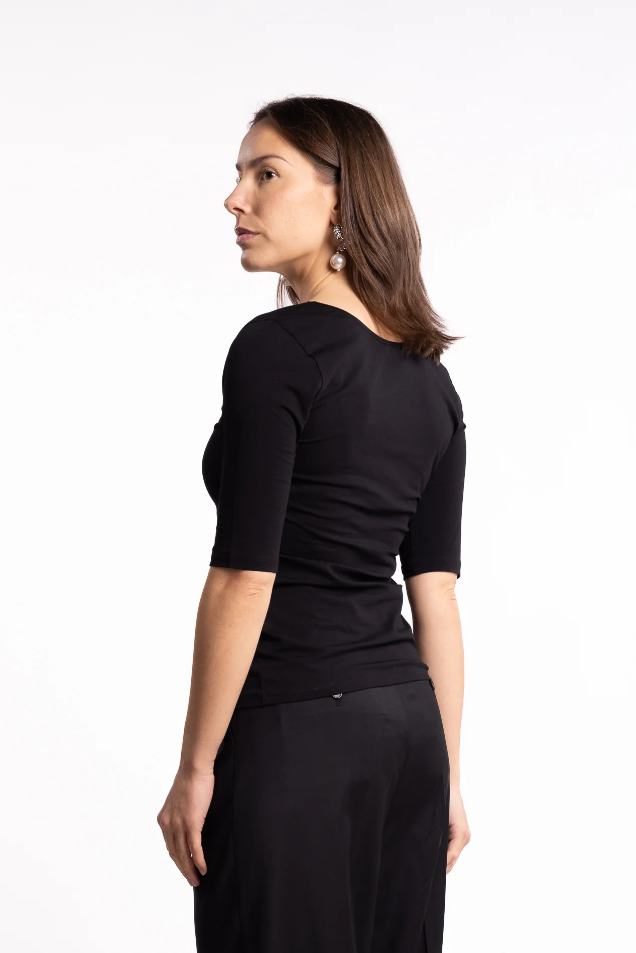 Cotton Stretch Scoop Neck Top- Black - Image 2