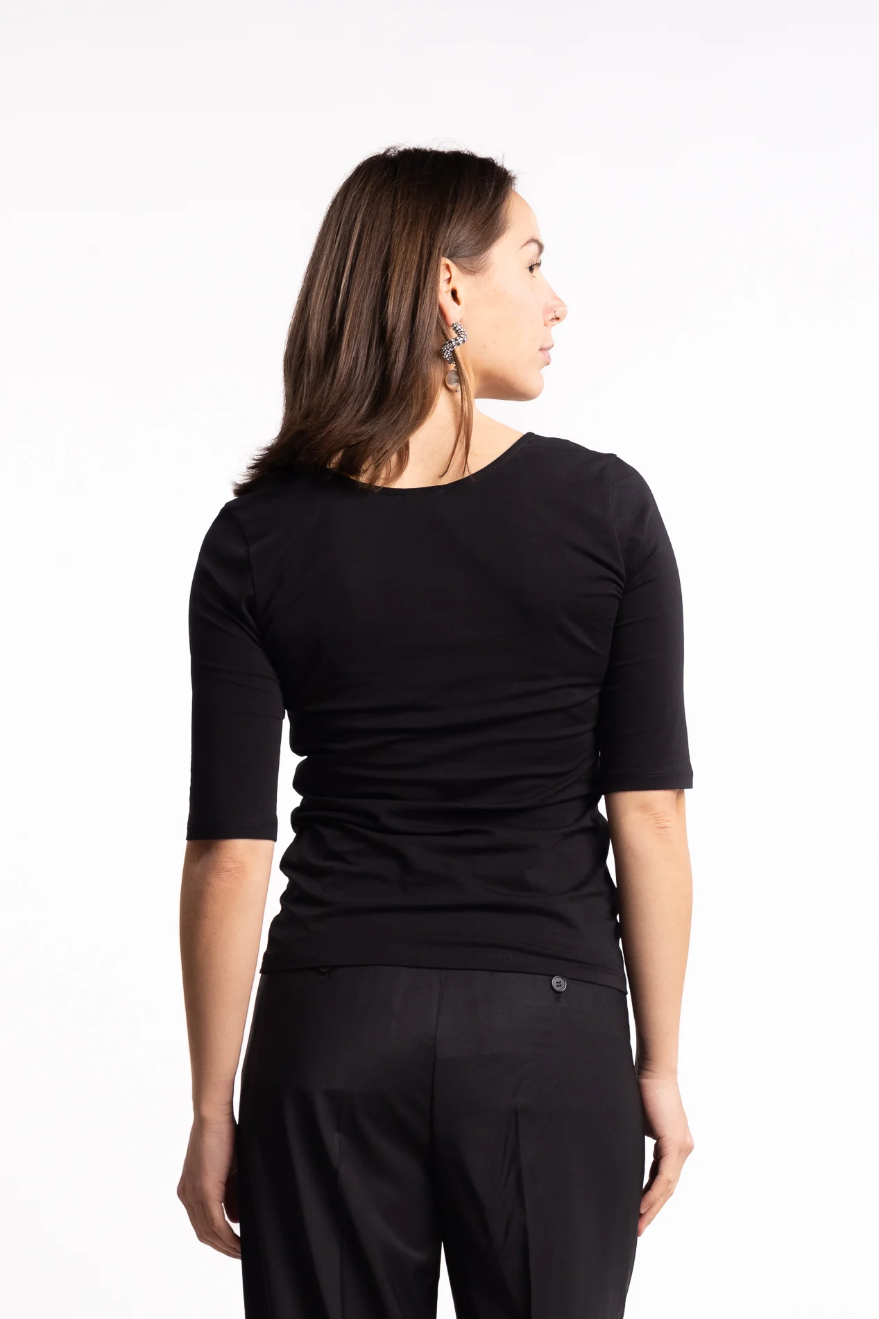Cotton Stretch Scoop Neck Top- Black - Image 3