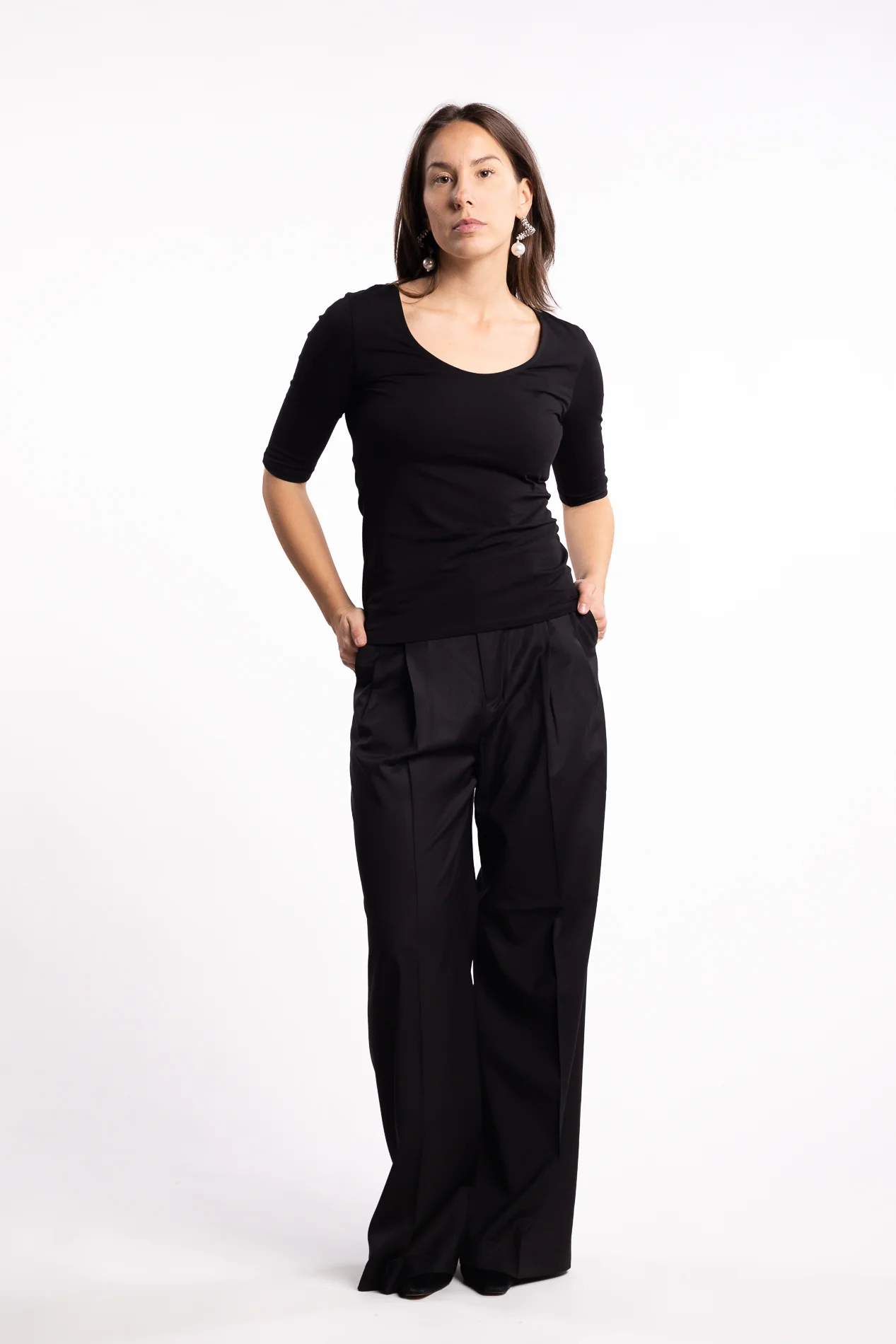 Cotton Stretch Scoop Neck Top- Black - Image 4