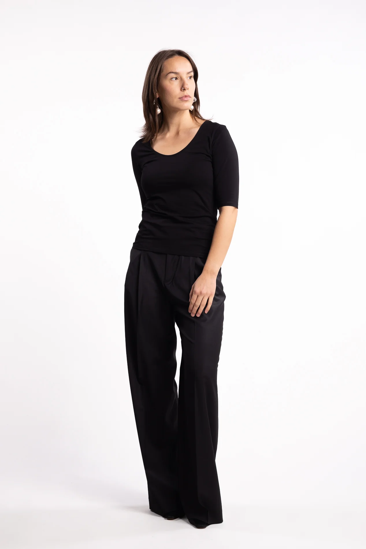 Cotton Stretch Scoop Neck Top- Black - Image 5