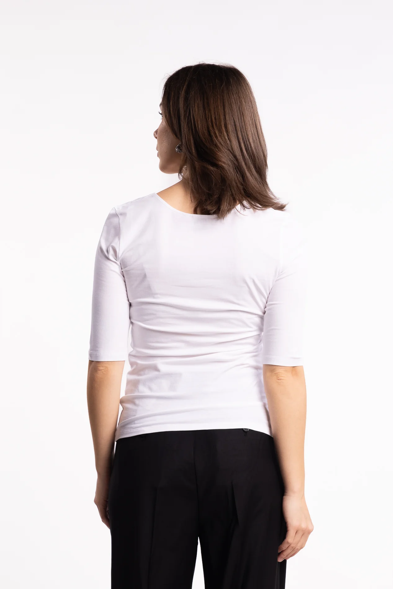 Cotton Stretch Scoop Neck Top- White - Image 3