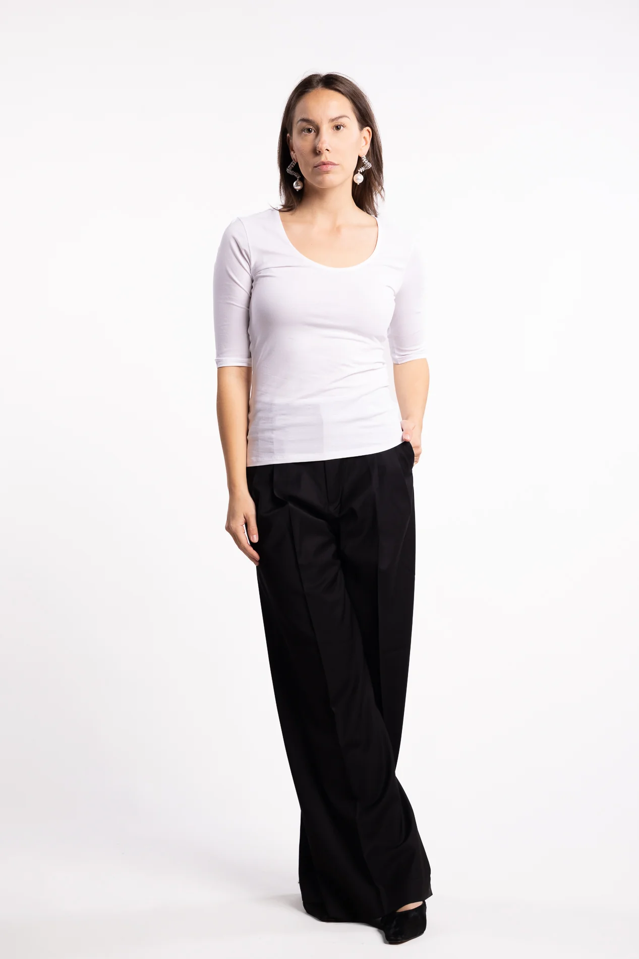 Cotton Stretch Scoop Neck Top- White - Image 4