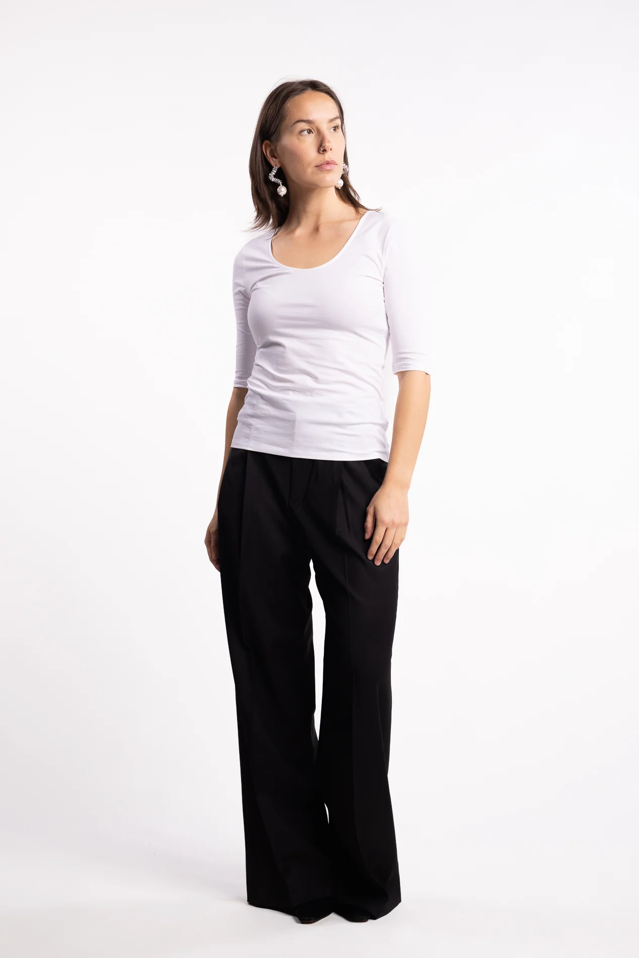 Cotton Stretch Scoop Neck Top- White - Image 5