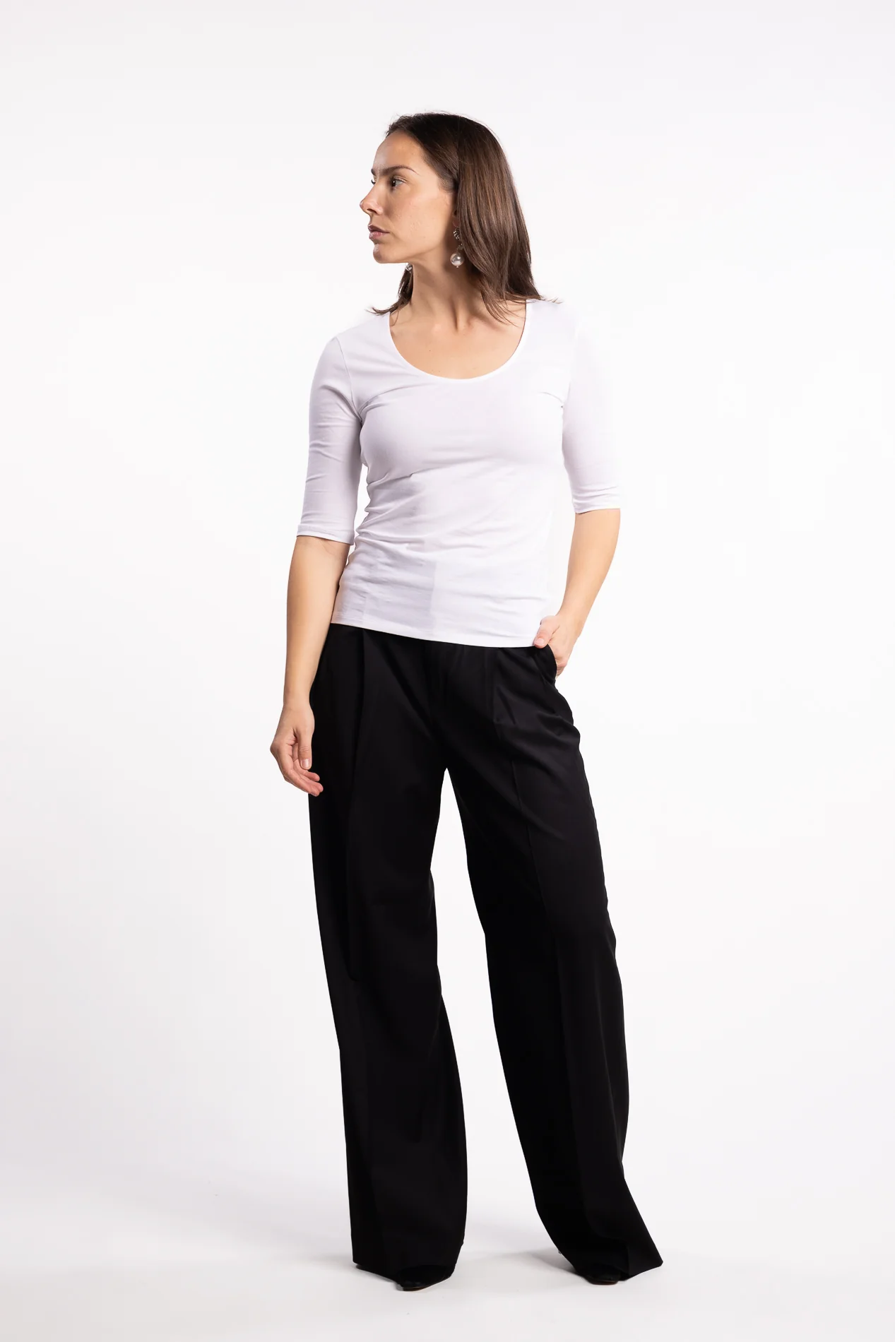 Cotton Stretch Scoop Neck Top- White - Image 6