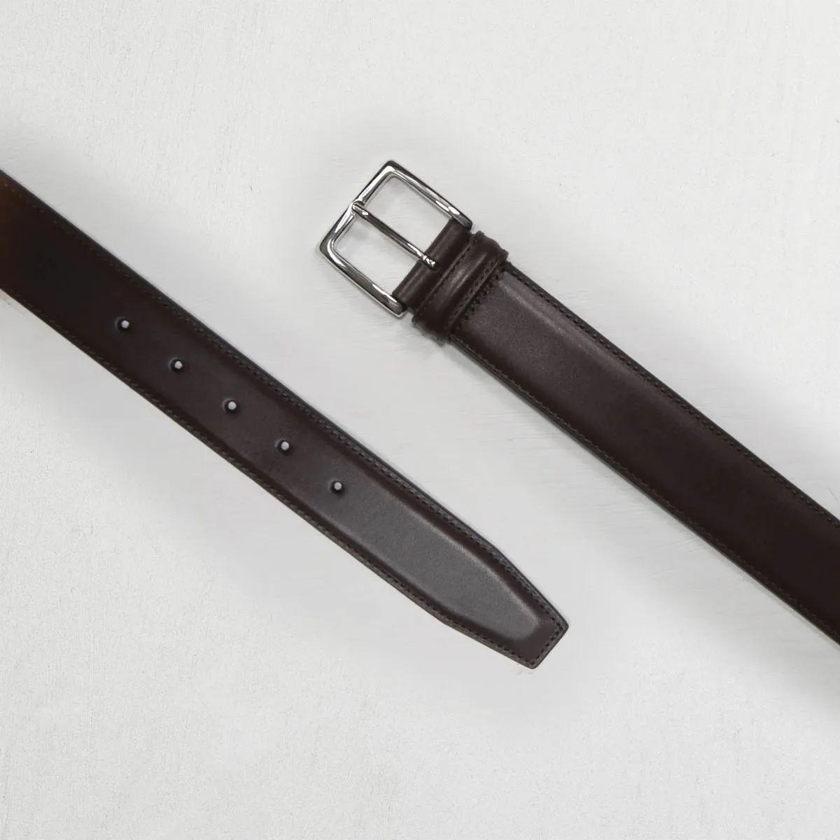 Classic Stitched Leather Belt Dark Brown 3,5 cm - Image 4