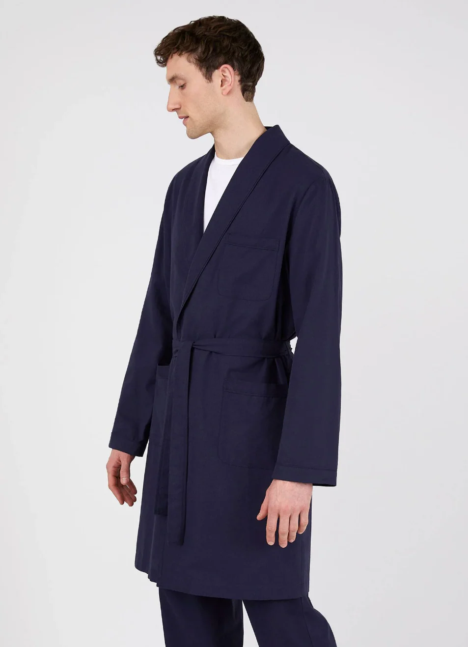 Cotton Flannel Robe Navy - Image 2