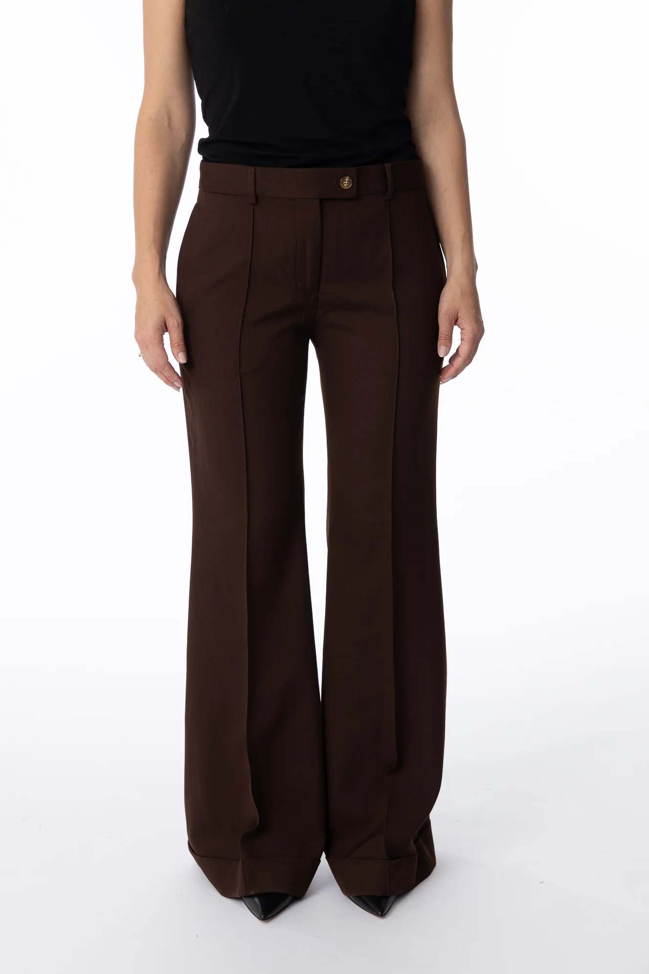 Tailored Flared Trousers- Chestnut Brown - Image 5