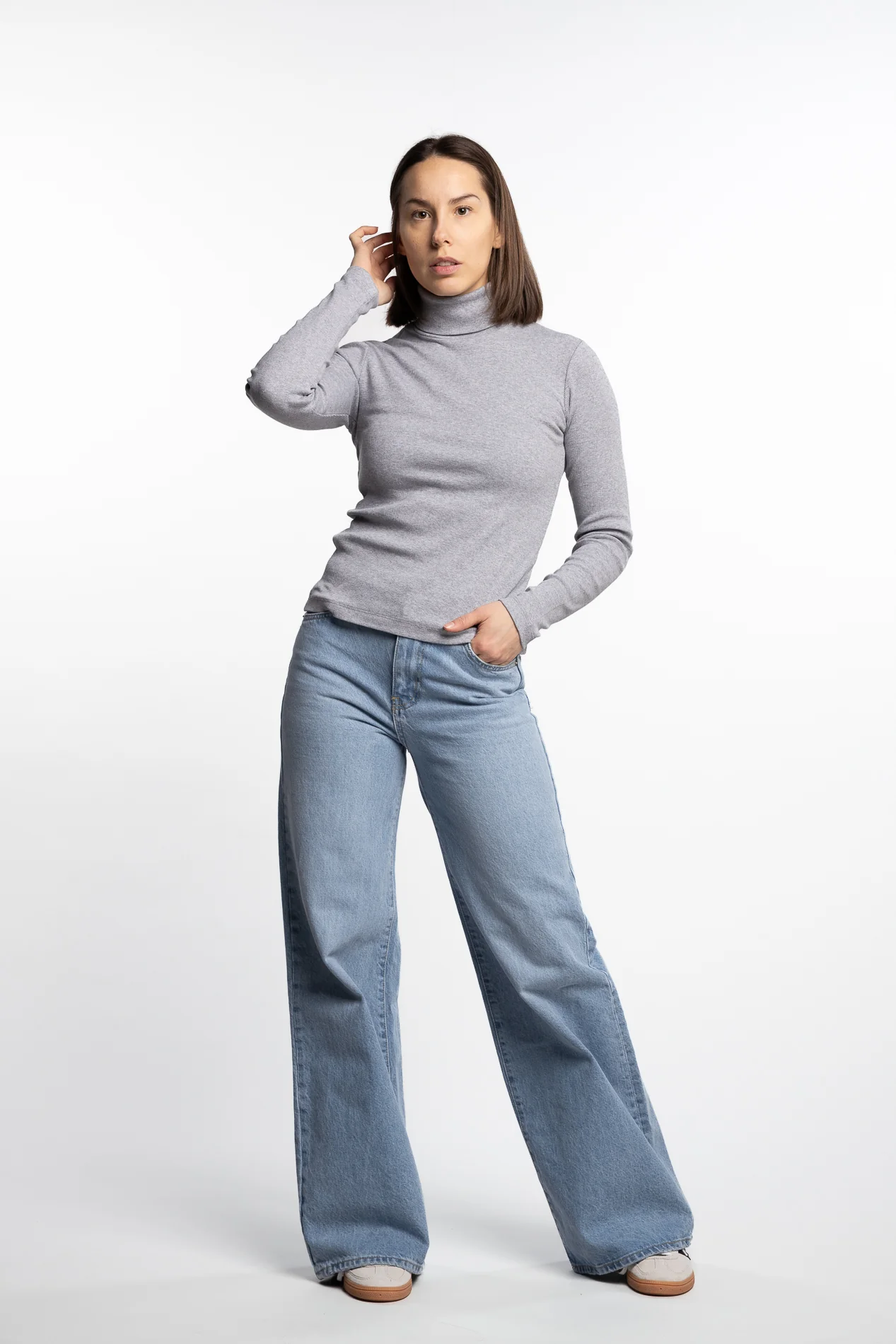 Petra Rib Turtleneck- Light Grey Melange - Image 3