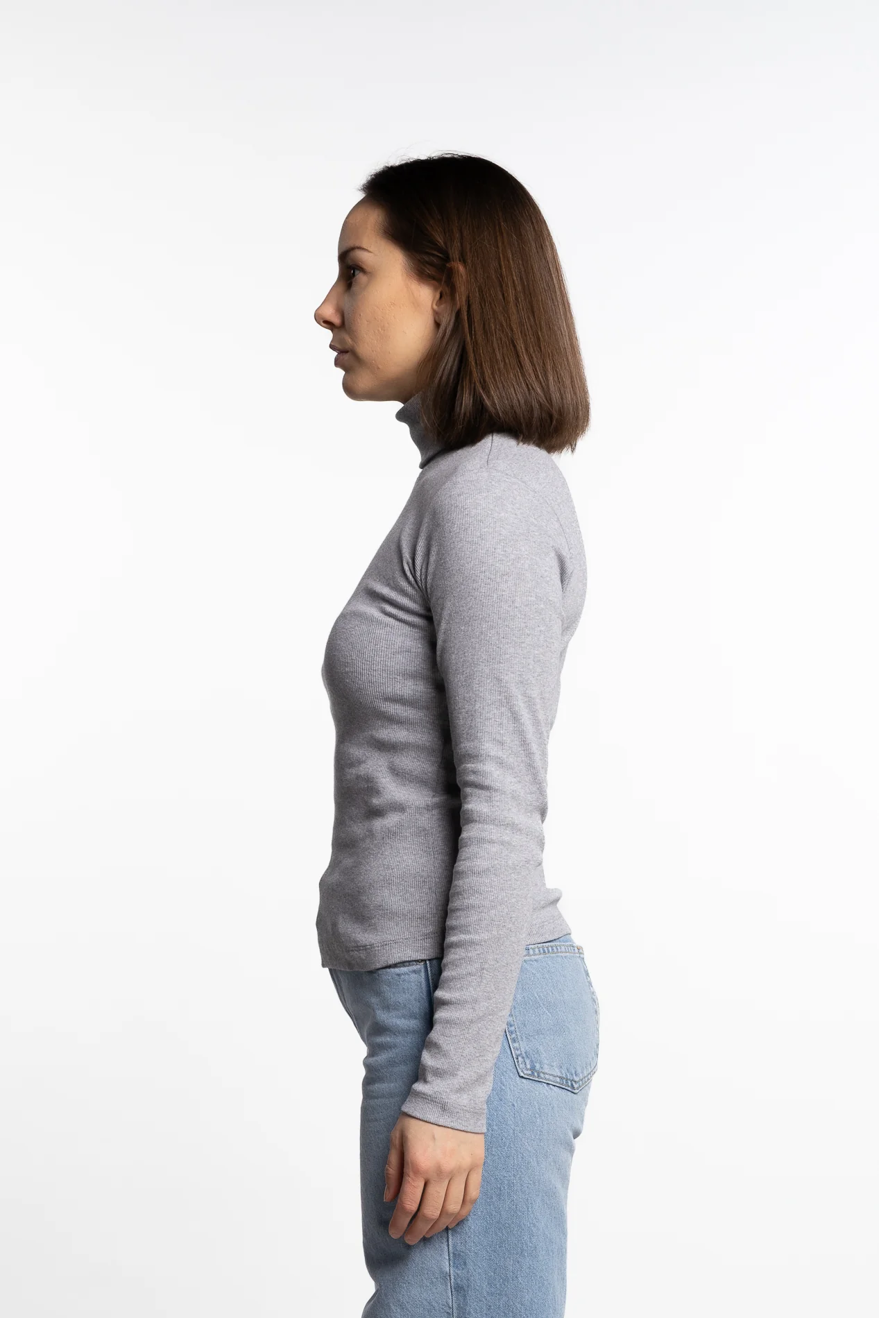Petra Rib Turtleneck- Light Grey Melange - Image 4