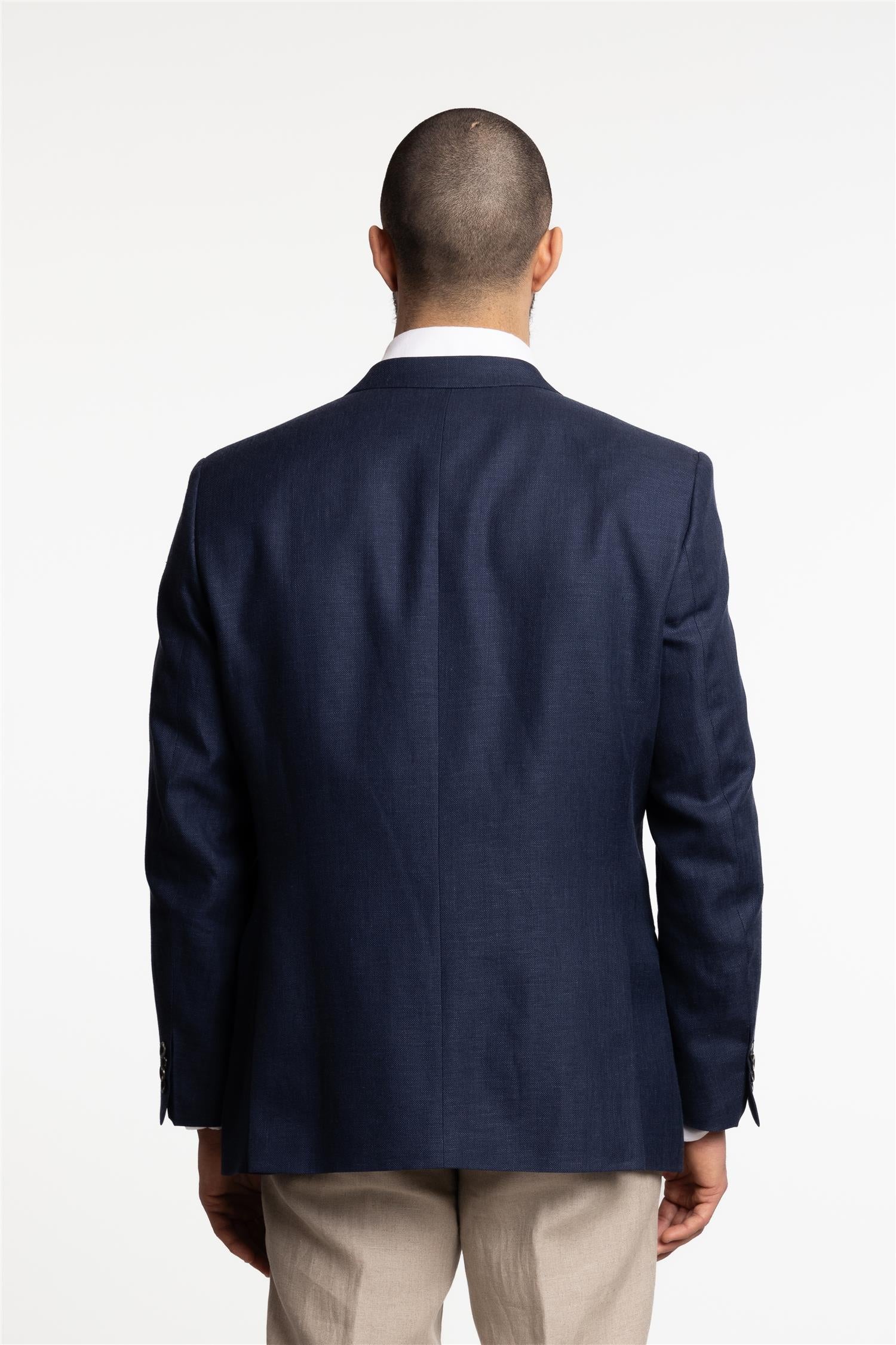 Joel Wide Fit Linen/Wool Blazer Baltic Blue - Image 3
