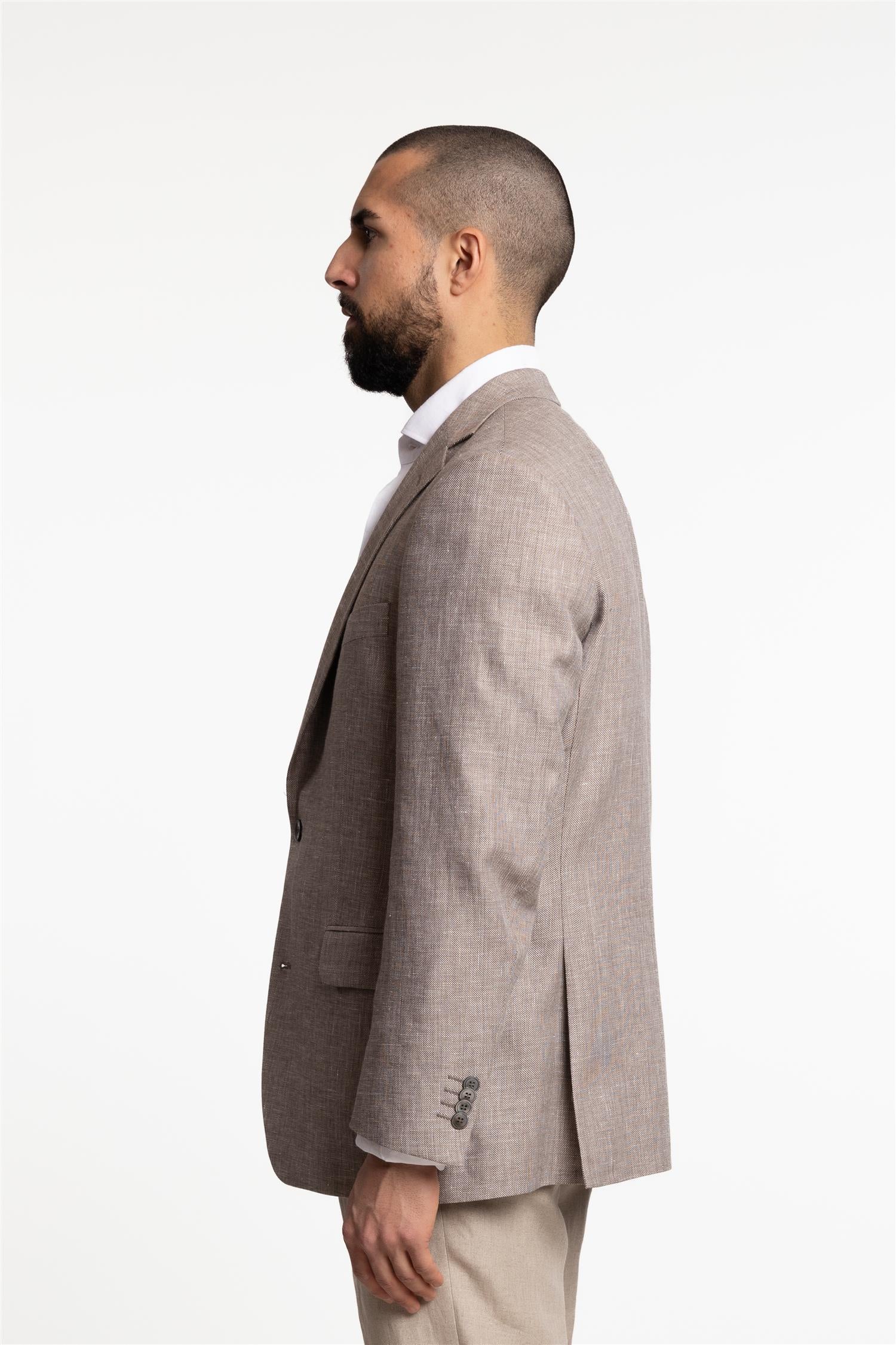 Joel Wide Fit Linen/Wool Blazer Terra Brown - Image 2